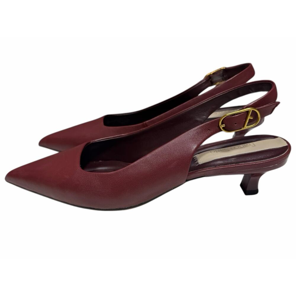 Franco Sarto Burgundy Leather Slingback Heels Pointed Toe Kitten Heel Pumps 8